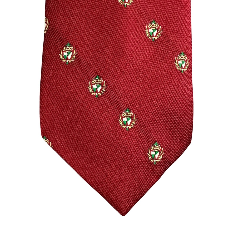 John Henry Mens Burgundy Crest Embroidered Ribbed Silk Blend Necktie